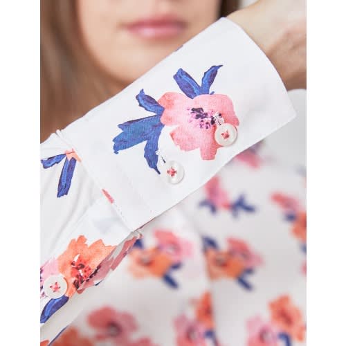 Women's White & Pink Candy Flowers Fitted Shirt - Single Cuff