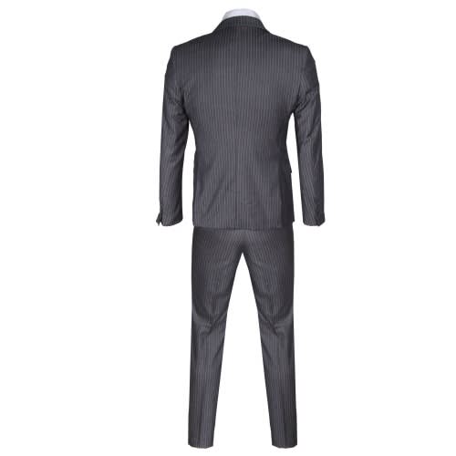 Striped Double Breasted Pin Lapel Suit - Ash - MS-4798