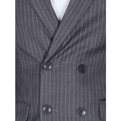 Striped Double Breasted Pin Lapel Suit - Ash - MS-4798