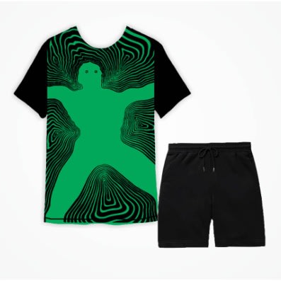 Round Neck Contour Design T-Shirt & Black Short