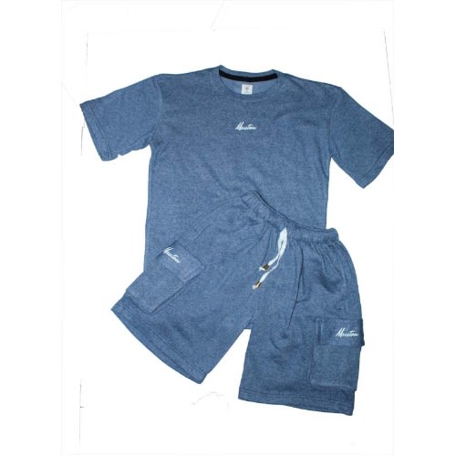 Stonewash Tshirt And Puff Cargo Short - Blue