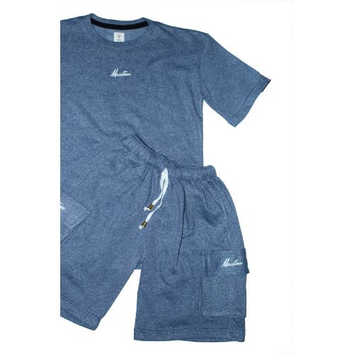 Stonewash Tshirt And Puff Cargo Short - Blue