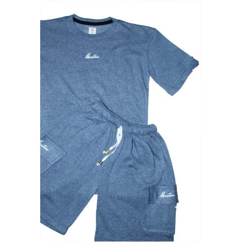 Stonewash Tshirt And Puff Cargo Short - Blue