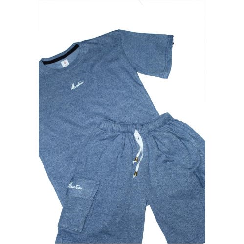 Stonewash Tshirt And Puff Cargo Short - Blue