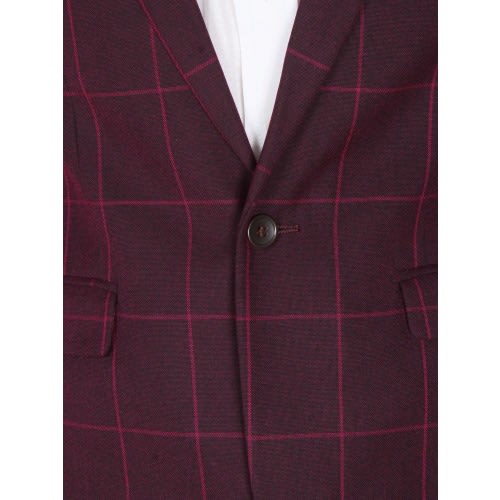 Men's Checked Detailed 2-Piece Pin Lapel Suit With Semi Fitted Plain Trouser - Wine - MS-4739