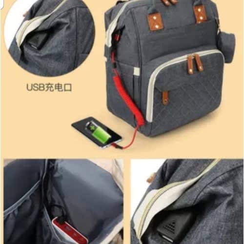 Nursing Mother Care Bag With USB Charging Port - Grey
