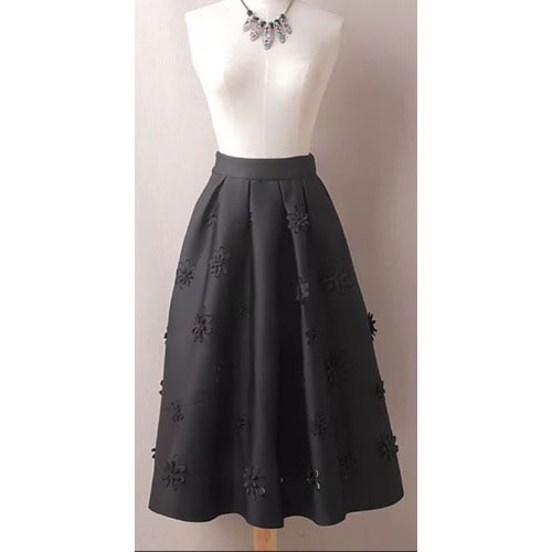 Space Cotton Skater Skirt - Black