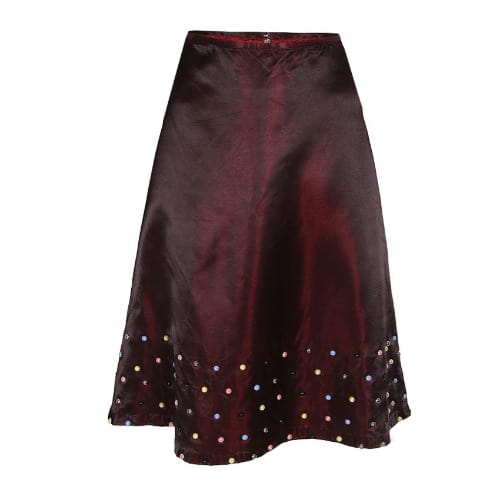Stunning Ladies Pearl Detailed Skirt With A Flared Design - Maroon - Lsk-4660