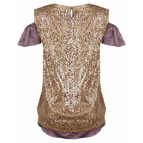 Sequin Cold Shoulder Top-Gold