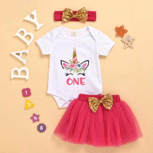3 In 1 Baby Girl Birthday Unicorn Costume - Rose Red