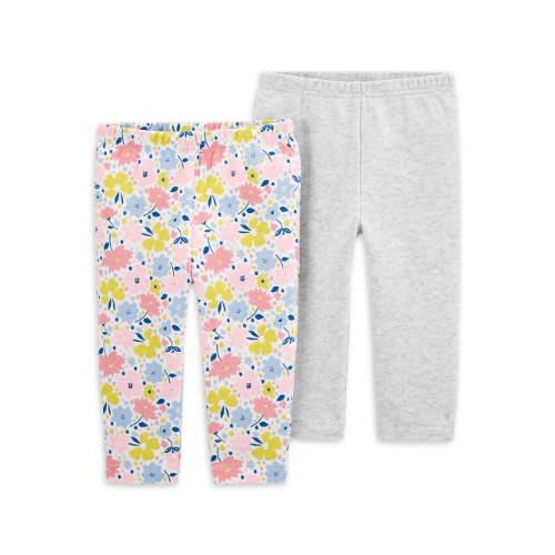 Floral And Grey Baby Girls Pants - 2 Pack