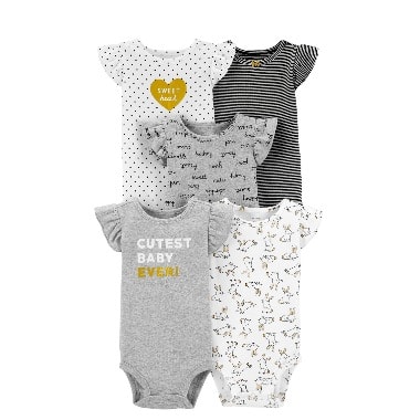 Angel-sleeve 5 Piece Bodysuit Set - Grey