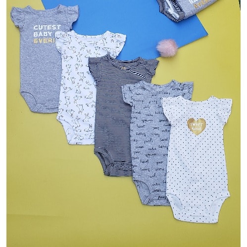 Angel-sleeve 5 Piece Bodysuit Set - Grey