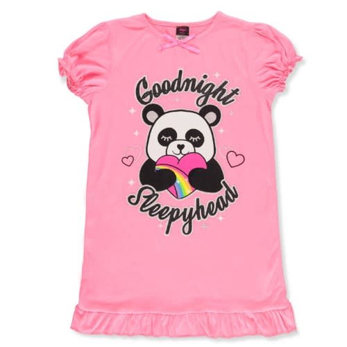 Girls Sleepy Panda & Unicorn Shimmering Pyjama Nightgown-(size Run Small/short)