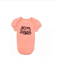 Girl's Short Sleeve Mom Squad Sparkles Bodysuit- Peach