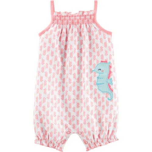 Child Of Mine Sleeveless 1 Piece Smoked Romper - Sea Horse