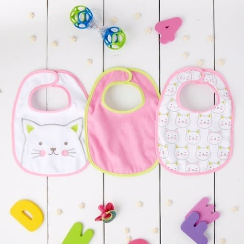 Cotton Drool Feeding Baby Girl Bib - 3pks