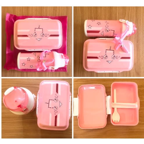 Children’s Lunch Set- Lunch Box, Water Bottle And Fork- Pink