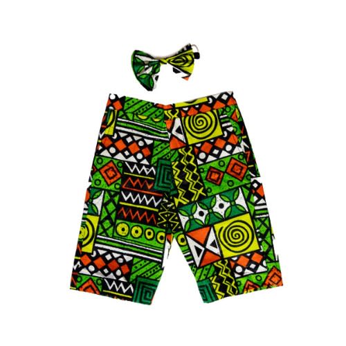 African Print Shorts & Bow Tie