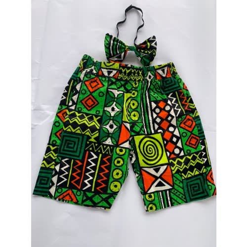 African Print Shorts & Bow Tie