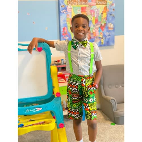 African Print Shorts & Bow Tie