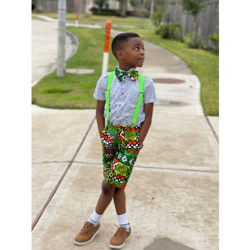 African Print Shorts & Bow Tie