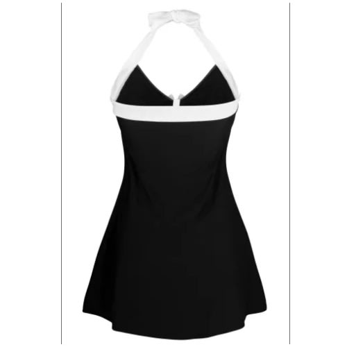 Ladies Stripes Swim dress -1 Piece - Black/ White