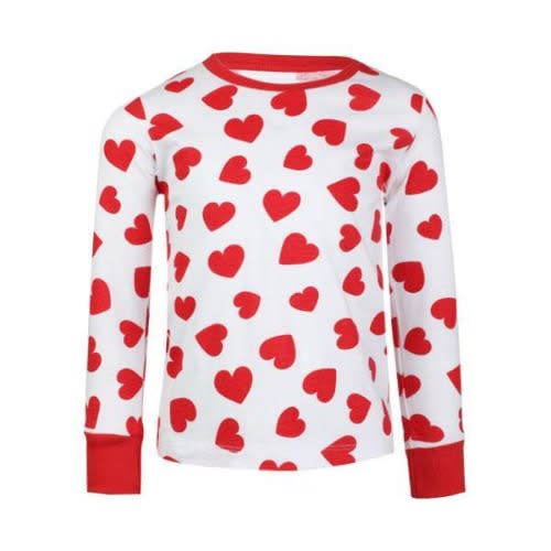 Girls Heart Print Pyjamas Set - White And Red