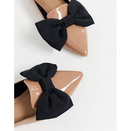 Bow Pointed Flats - Nude