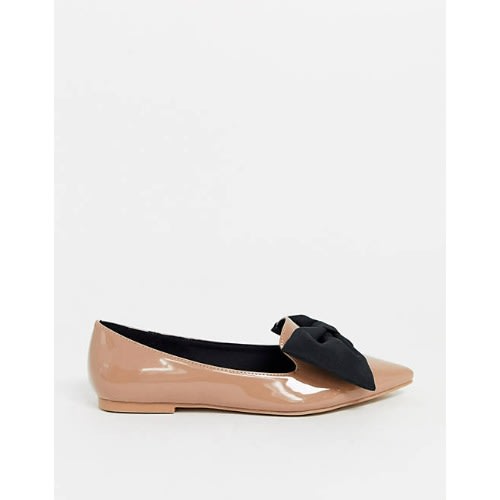 Bow Pointed Flats - Nude