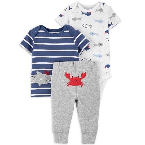 Child Of Mine Newborn Baby Boys Short Sleeve Shirt, Bodysuit & Pant 3pc – Crab
