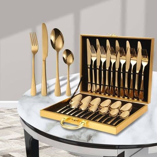 Set Of 24pcs Gold Cutlery Spoon Fork And Knife