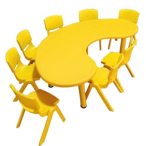 Classroom Half Moon Table With 8 Chairs