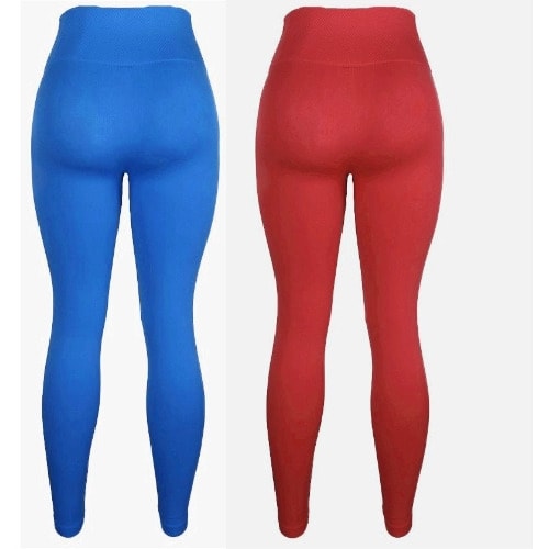 High Waist Ladies Leggings - Blue & Red-2Piieces