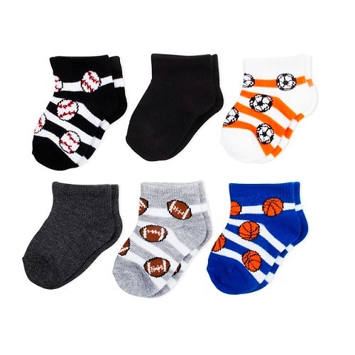 Newborn Baby Boy Sports Ball Shorty Socks - 6 Pairs