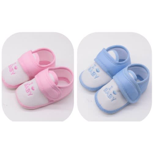 2 Pairs Unisex 'i Love Baby' Soft Sole Shoes - Blue/pink