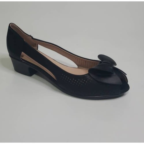 Melina - Open Toes Women's Leather Shoe - Black