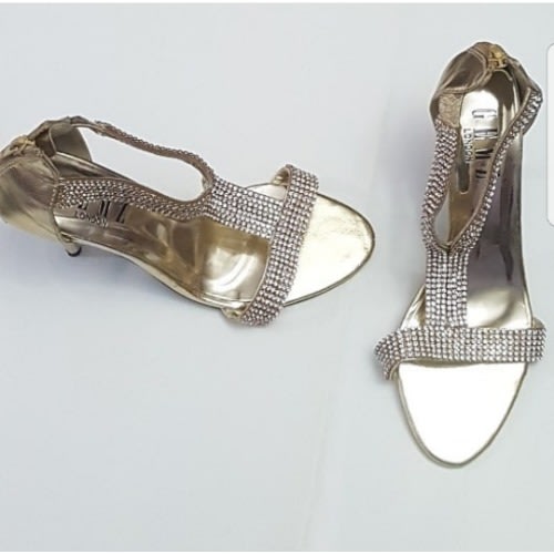 High Heeled Sandals With Tiny Rhinestones-Gold
