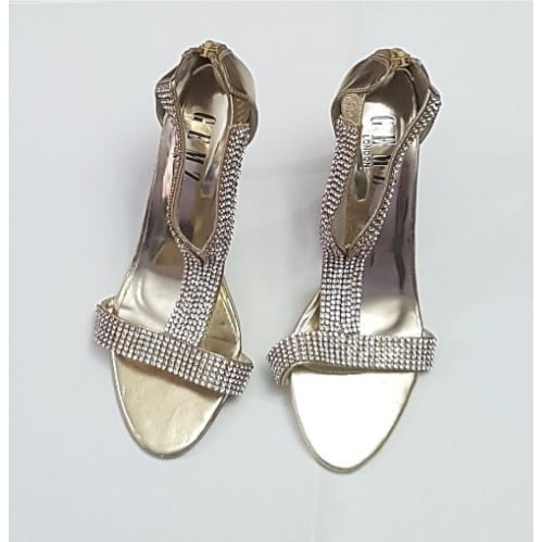 High Heeled Sandals With Tiny Rhinestones-Gold