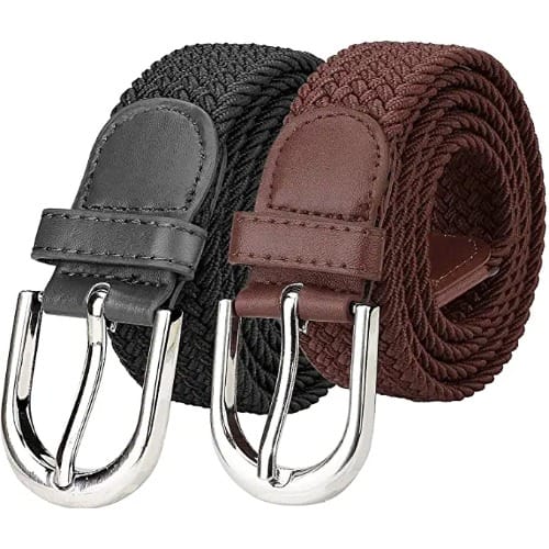Set Of 2 Elastic Braided Belts  - Black And Brown