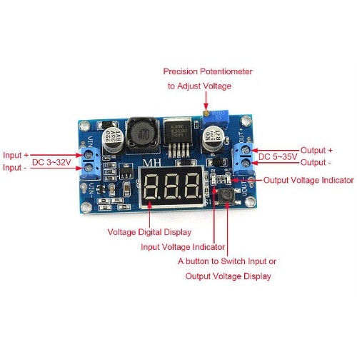 XL6009 DC-DC Adjustable Booster Power Supply Module With Voltmeter Display