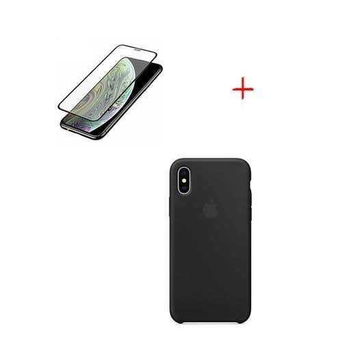 iPhone XS Max Tempered Glass + Silicone Back Case - Black