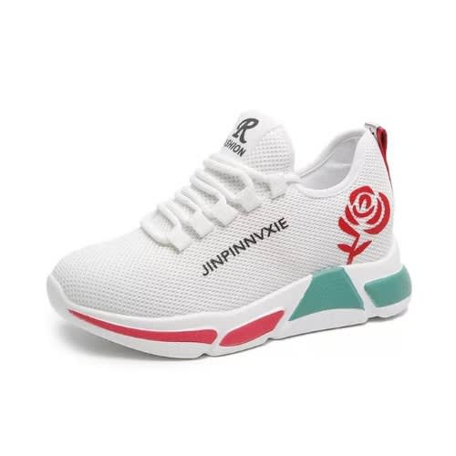 Ladies Classic Casual Fashion Sneakers With Cute Flower - White