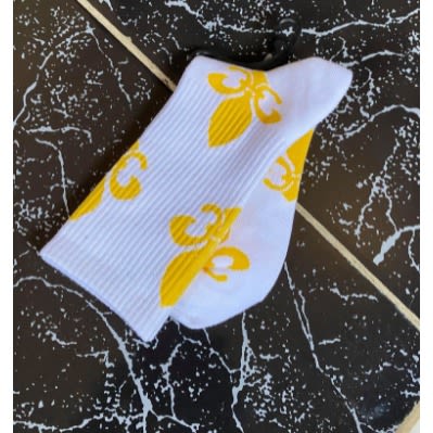 Men's Patterned Cotton Socks - Yellow & White