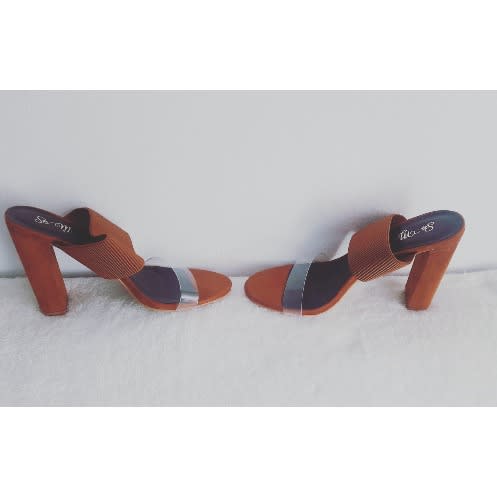 Block Heels Slippers-Brown