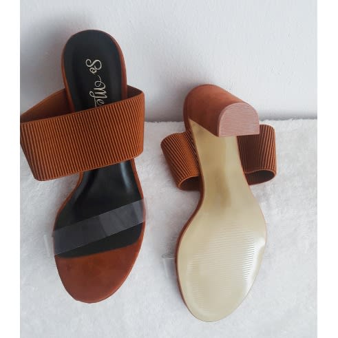 Block Heels Slippers-Brown