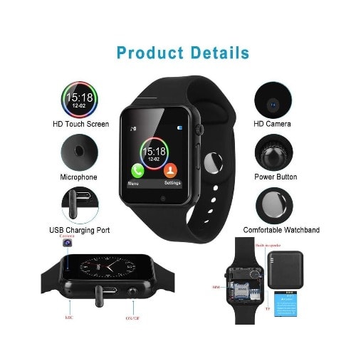 A1 Gsm Smartwatch With Sim And Memory Card Slots - Black