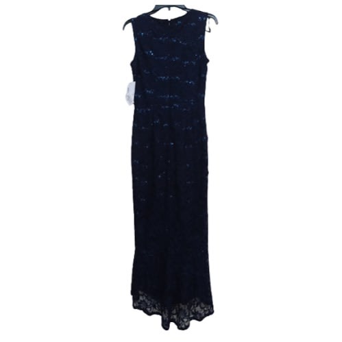 Dark Blue Gown With Upper Lace Design