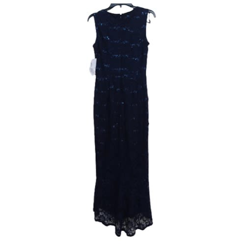 Dark Blue Gown With Upper Lace Design