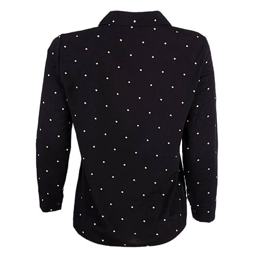 Dotted Long Sleeve Cotton Blouse- Black